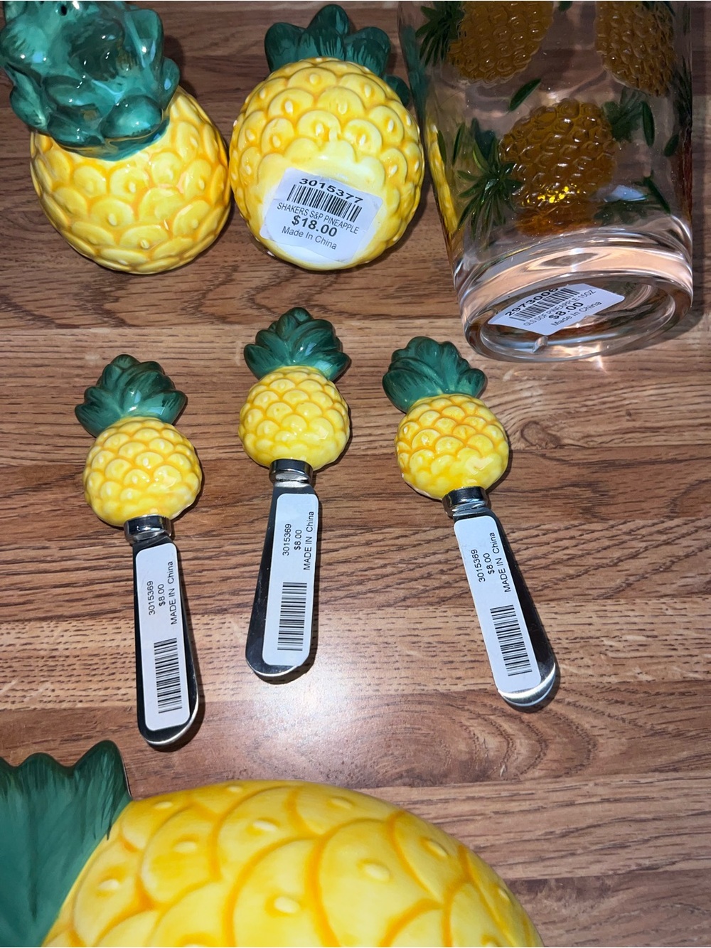Pineapple Ceramic Spreaders and Jar Set - Yellow & Green
